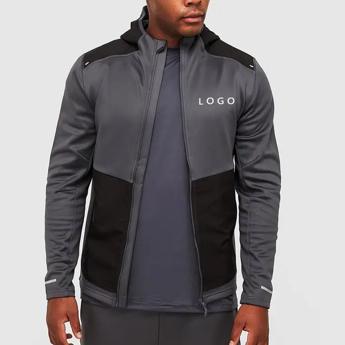 Fashion Sportswear Custom Polyester Knitted Slim Fit Men Full Zip Up Heavyweight Hoodies