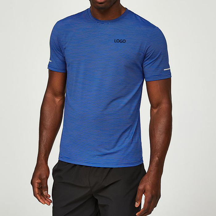 High Quality Wholesale Custom Reflective Striped Nylon Spandex Quick Dry Men T Shirts