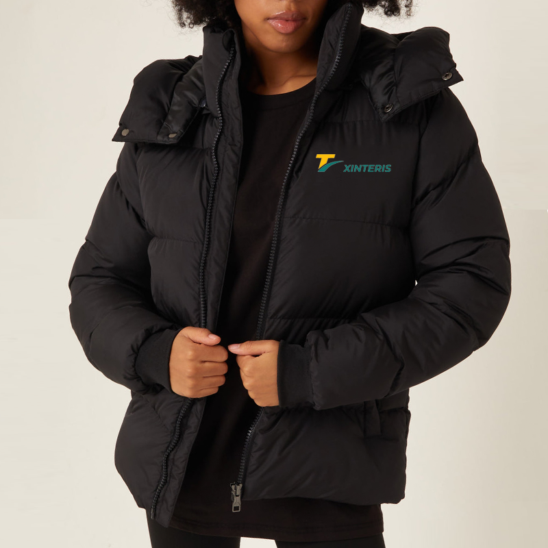 Women Puffer Jacket Custom Logo Full Zip Black Winter Coats